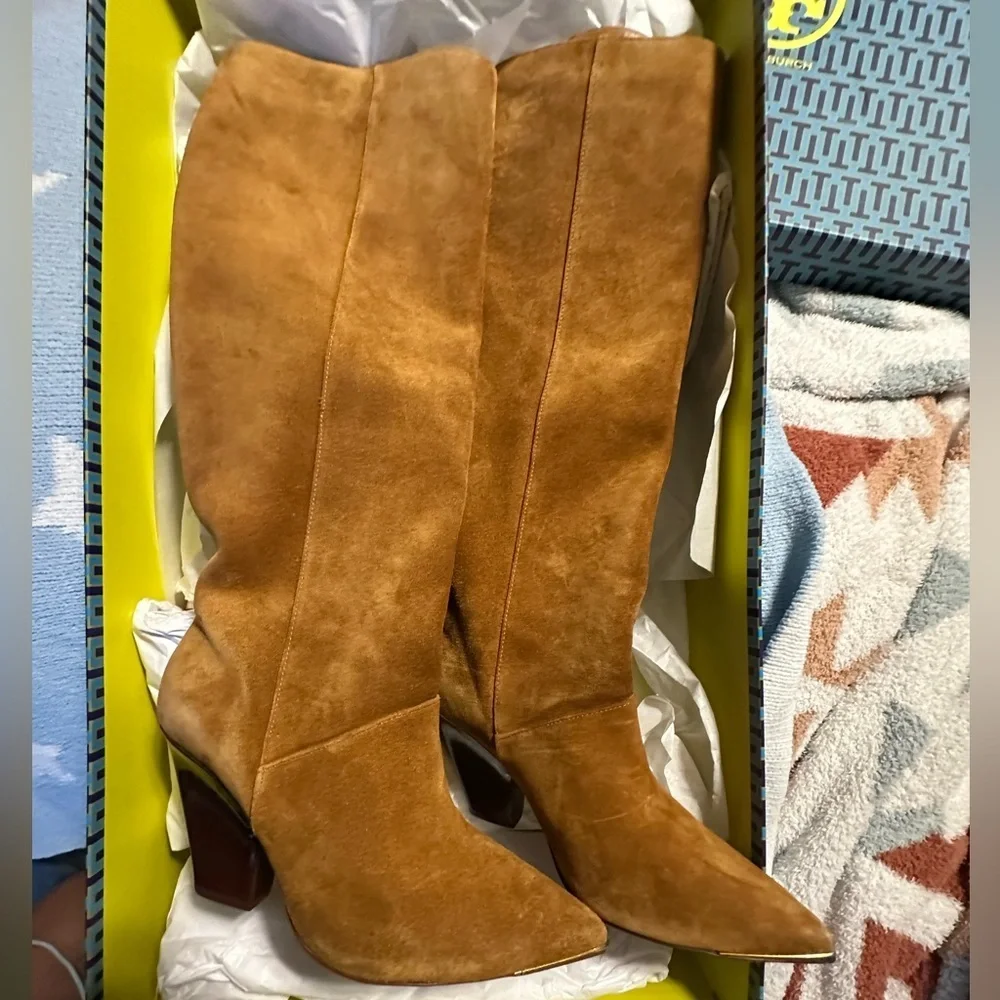 Tory Burch Lila Knee High Boots Rhum Suede Classic Fit 8 - Picture 9 of 12